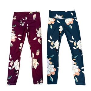 Athleta Floral Elation 7/8 Purple Blue Two Piece Athletic Athleisure Legging Set
